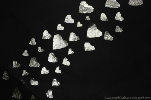 Aluminium foil flying hearts Valentines day craft idea