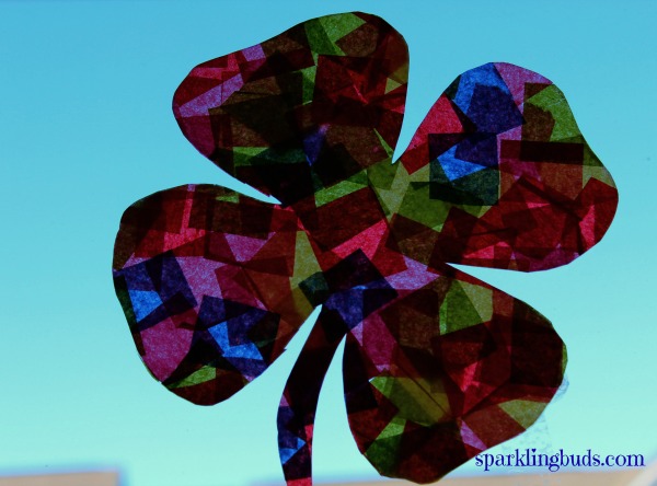 Tissue paper sun catcher shamrock