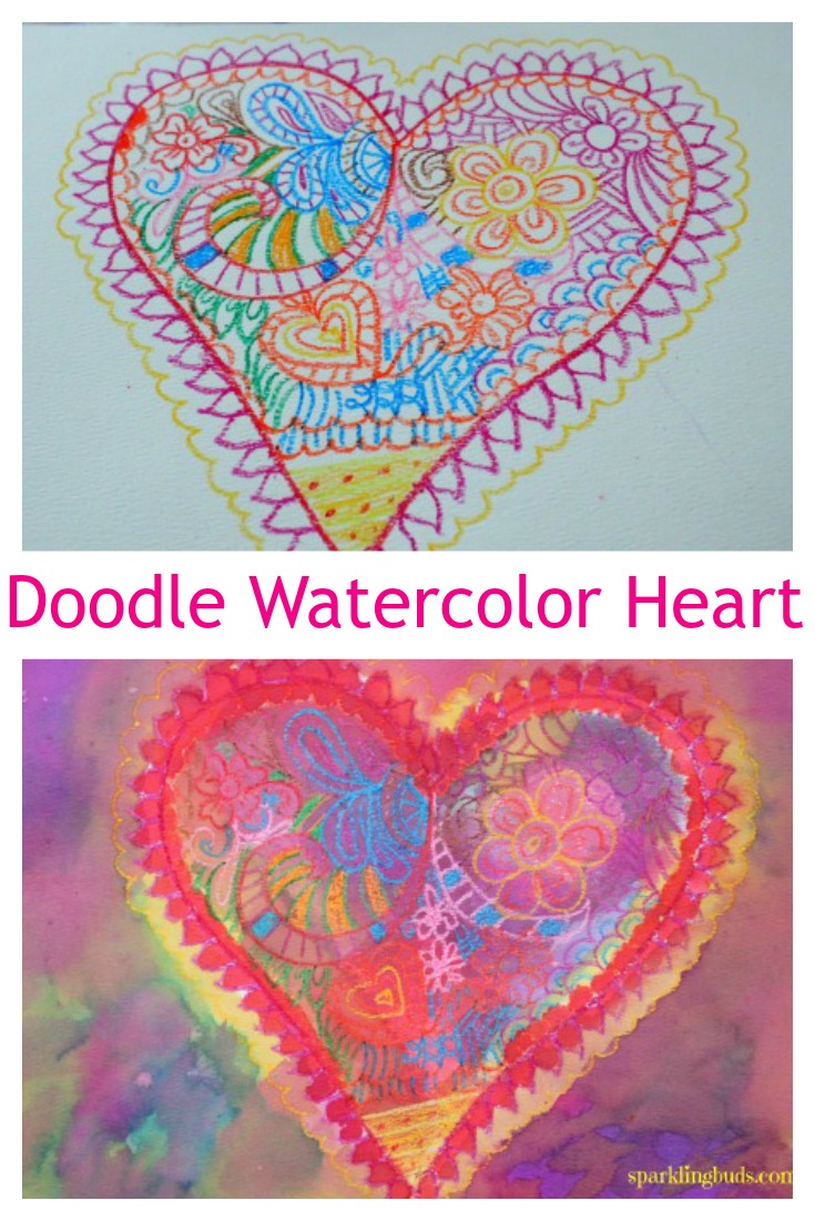 Heart doodling with watercolor