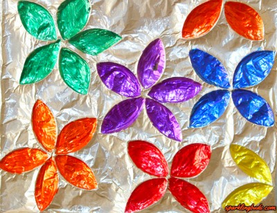 Alumium foil stained glass flowers