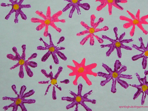 Pipe cleaner printed spring flowers painting